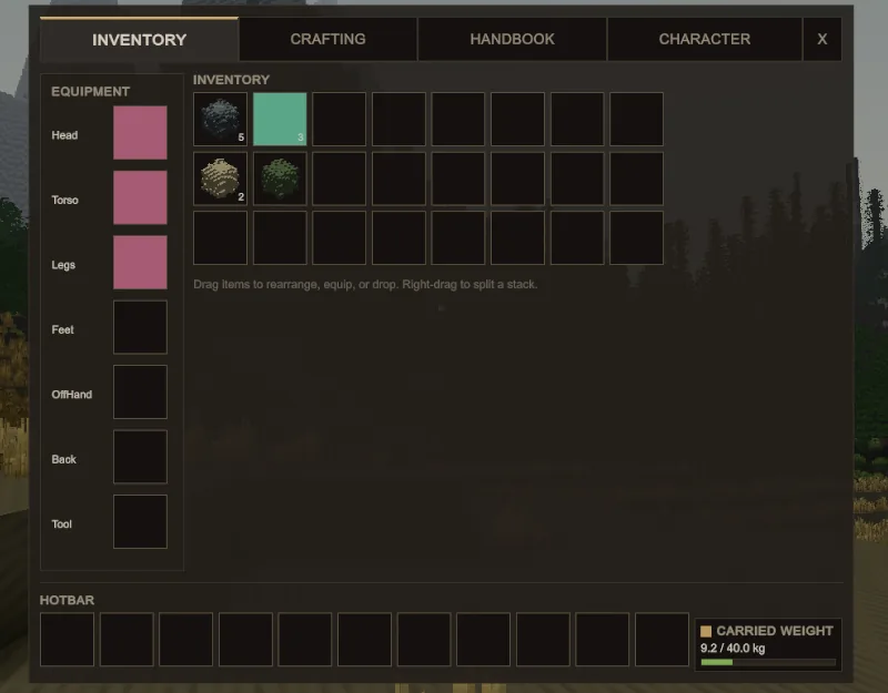 An early equipment interface testing clothing on the character