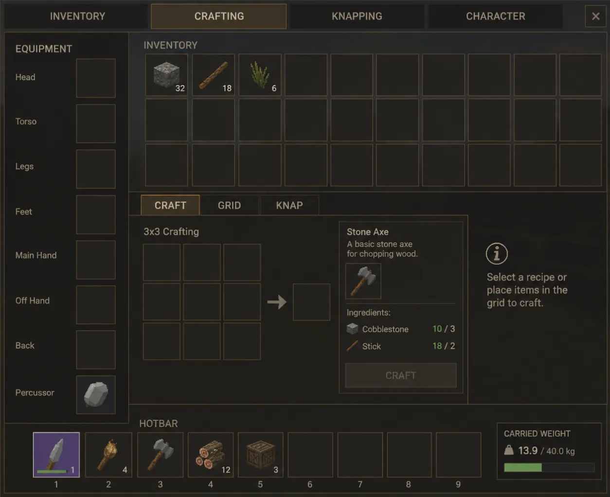 The first dark inventory and crafting interface prototype