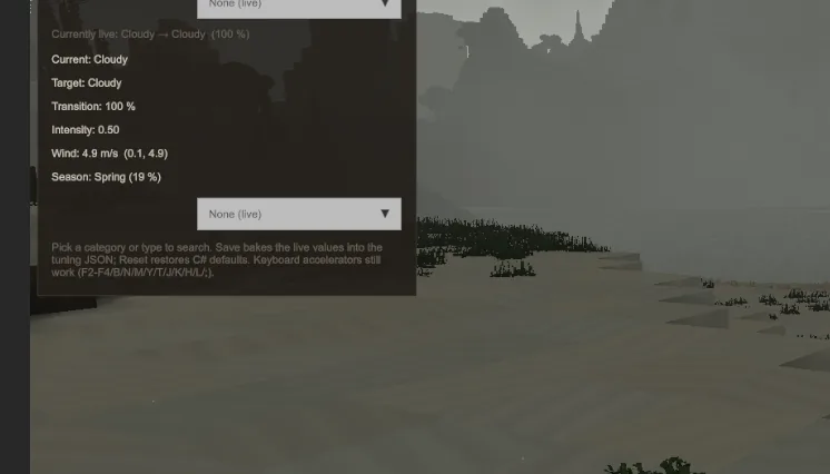 The development console for live ECS and DOTS tuning inside the game