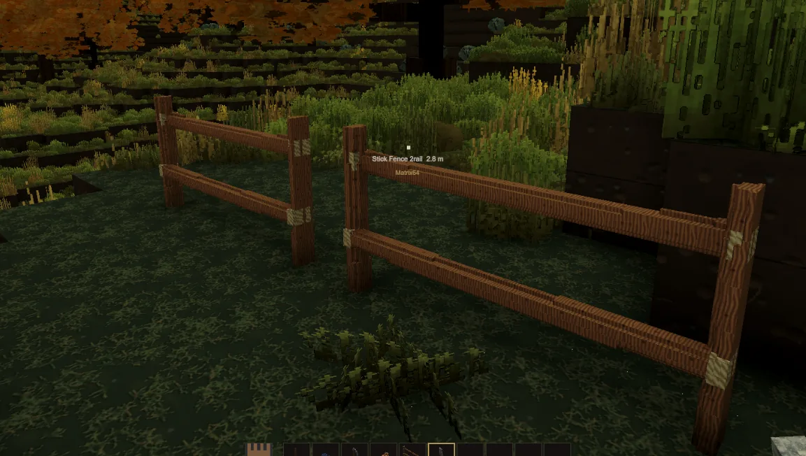 A wooden fence spanning multiple voxels as one placeable structure