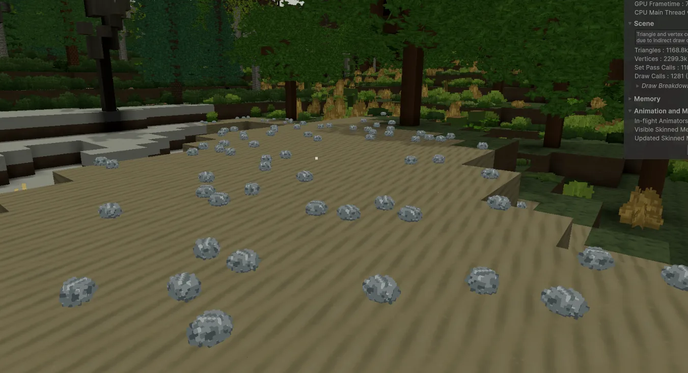A deterministic scatter test placing repeated objects across the ground