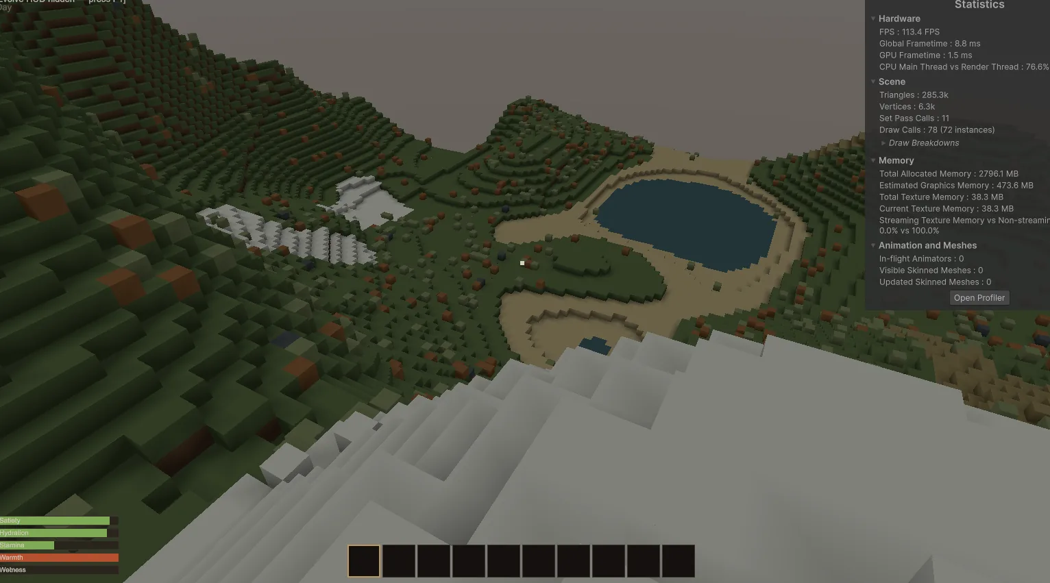 Early terrain generation with solid colours separating block types