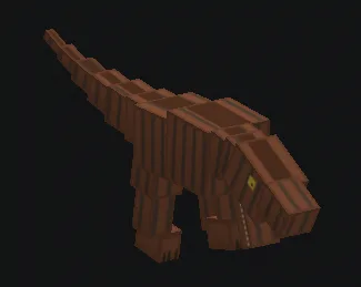 A brown voxel Tyrannosaurus with its jaw slightly open against a black prototype backdrop