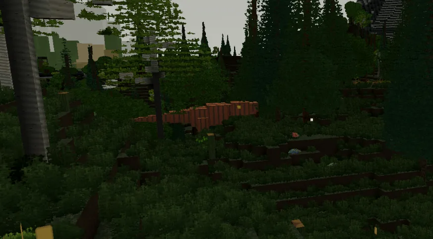 An early Tyrannosaurus prototype standing among voxel trees