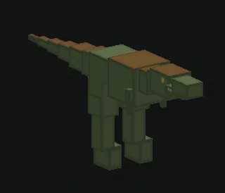 An untextured green voxel dinosaur prototype
