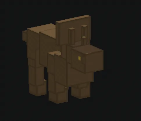 An untextured brown bipedal voxel dinosaur prototype