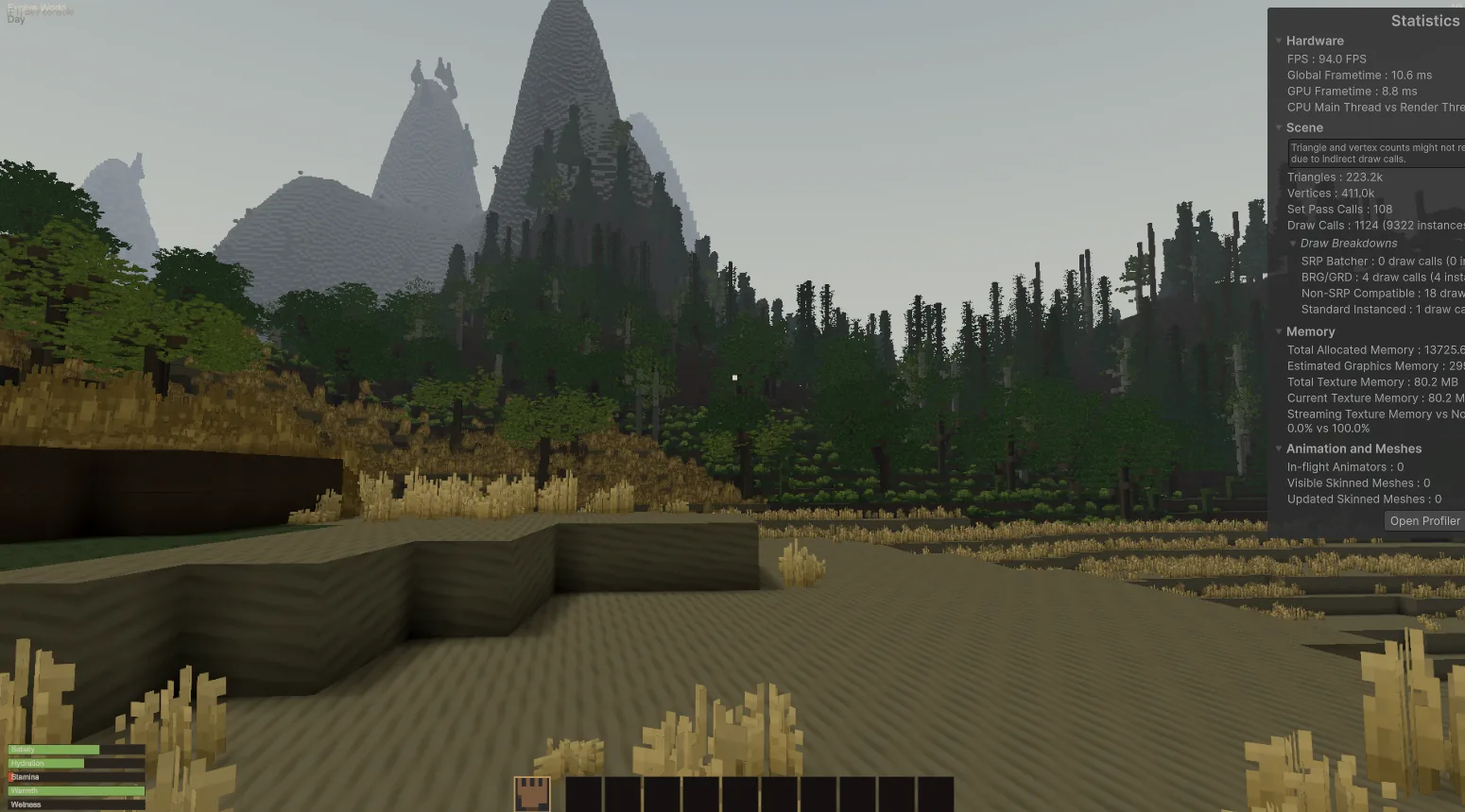 Voxel trees using their first individual leaf blocks